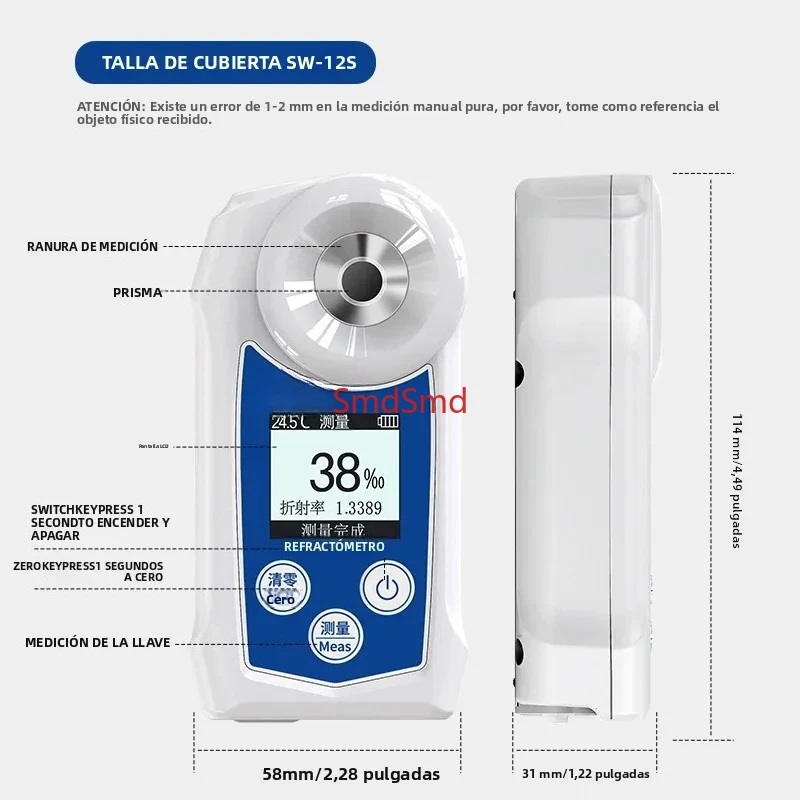 Digital Refractometer SW-12S, Salinity & Concentration Tester, 0-100%, for Aquaculture, Food(Kimchi), Lab, Hydroponics