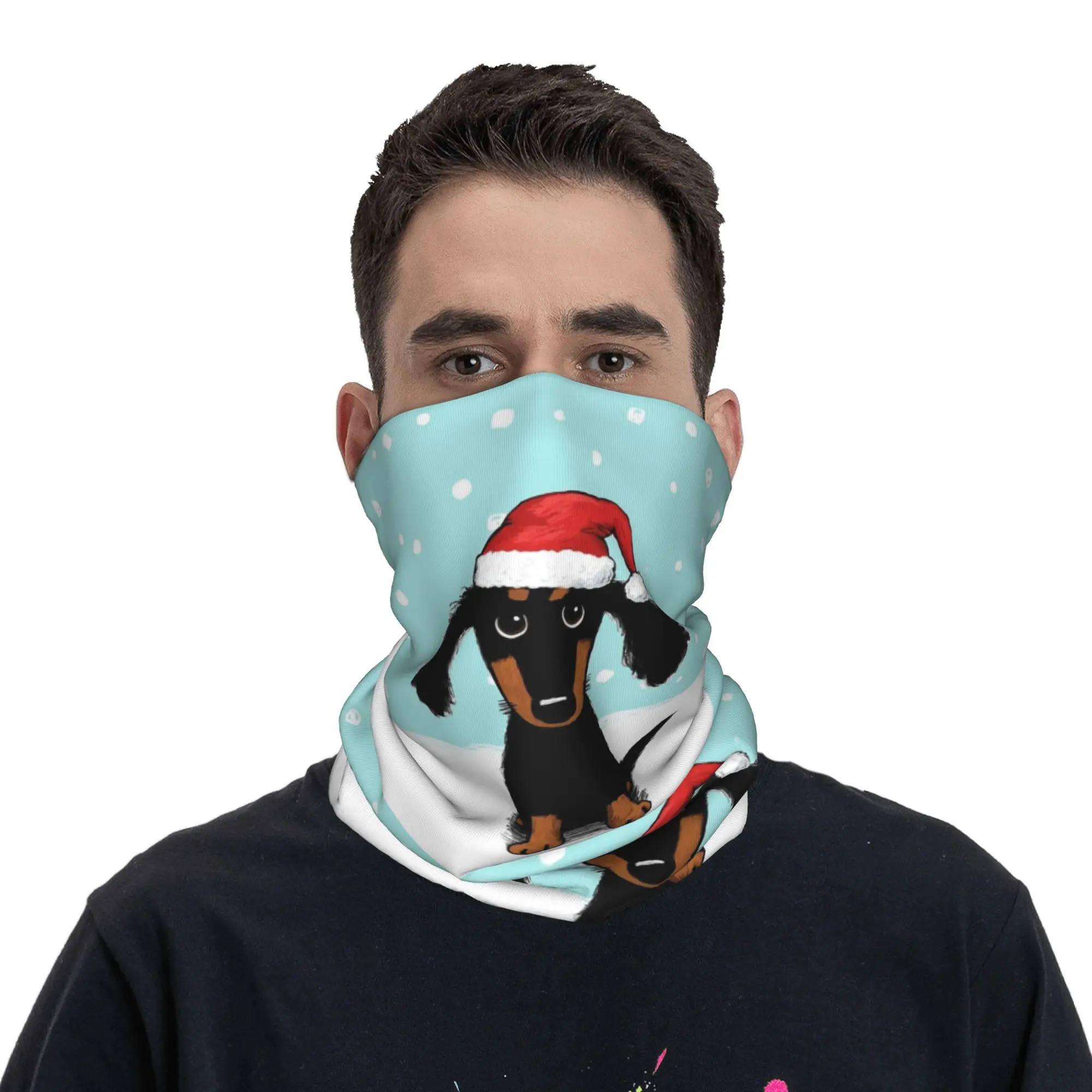 Cute Dachshund Christmas  Winter Wiener Dog Santa Bandana Neck Cover Printed Mask Scarf Headwear Hiking Fishing For Men Women