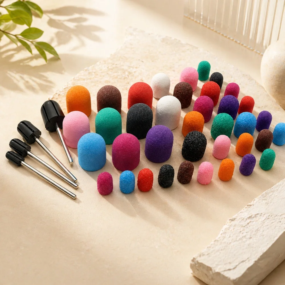 20Pcs Mixed Color Nail Sanding Caps with Mandrel – Hot Selling Pro Manicure Bits, 80/120/180 Grit for Pedicure