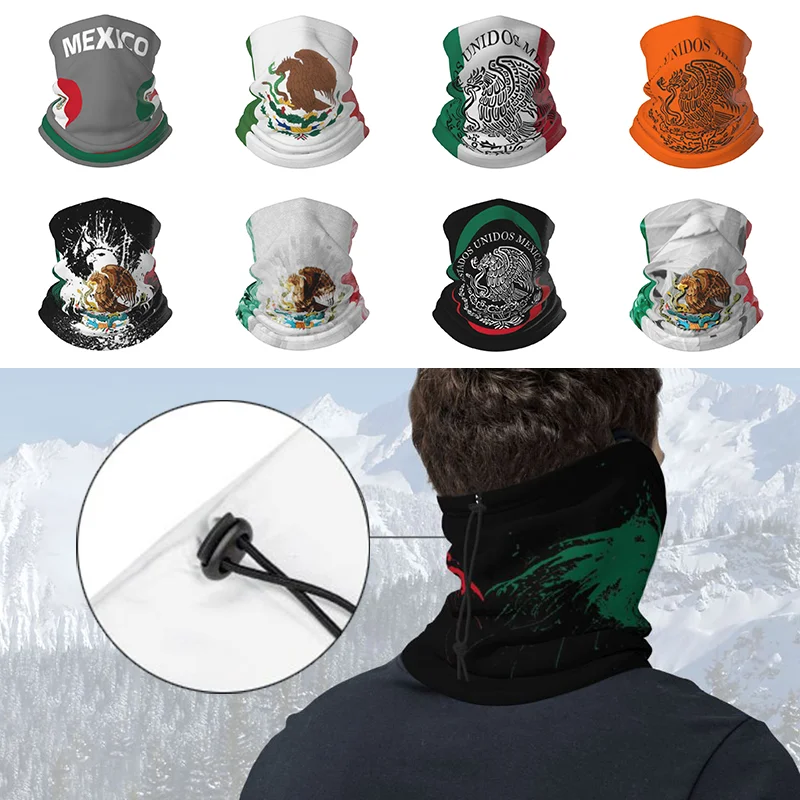 Mexico Flag Neck Cover Mask Fashion Print Men Face Mask Bike Motor Riding Bandana Unisex Neck Gaiter Scarf with Elastic Cord