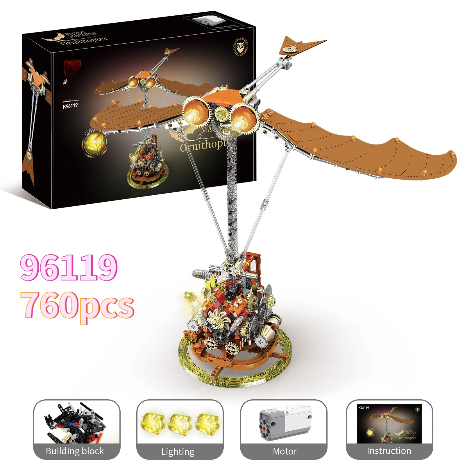 

Симулятор 96119, механическая модель хлопающегося крыла, набор строительных блоков со светом + крыло двигателя, 760 шт., сборные игрушки, кирпичи, подарок