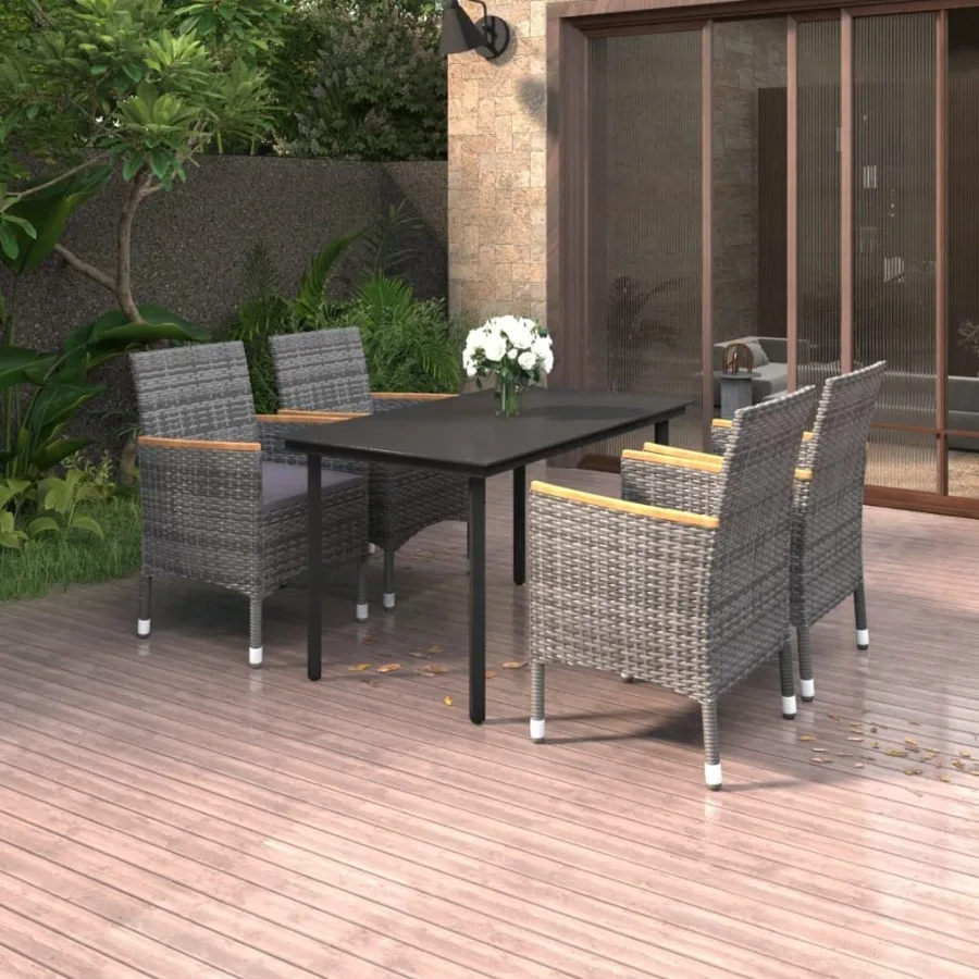 

5 Piece Patio Dining Set with Cushions Poly Rattan and Glass