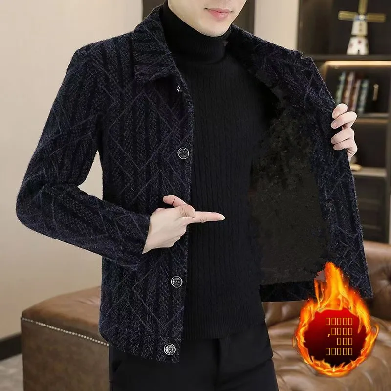 

Men's Fce Lined Casual Loose Fit Jaet Autumn Winter Faionable Versatile Large Size Outerwear Straight Hem Collar