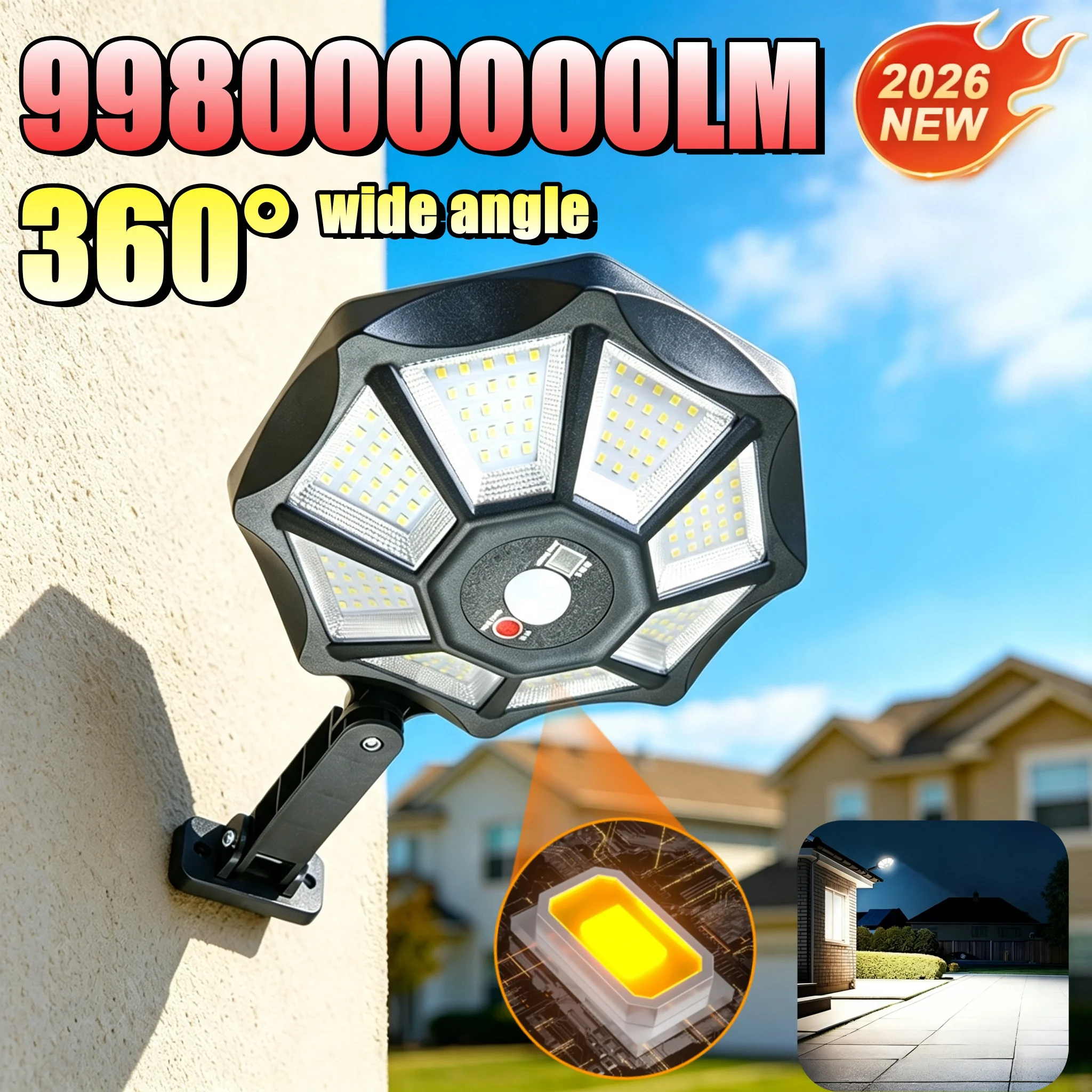 998000000LM Solar Lights Outdoor IP65 Waterproof Flood Light 365° Wide Angle Parking Lot Lights With IR Sensor Yard Street Light