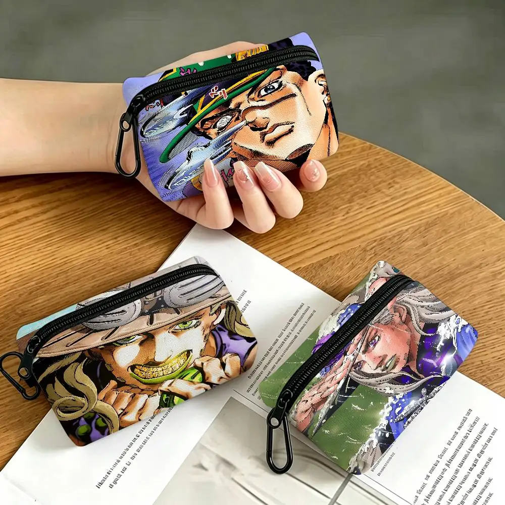 Anime J-Jojo's B-Bizarre A-Adventure Anti-fade Oxford Cloth Small Zipper Coin Bag Lightweight Hanging Wallet For Coins ID Cards