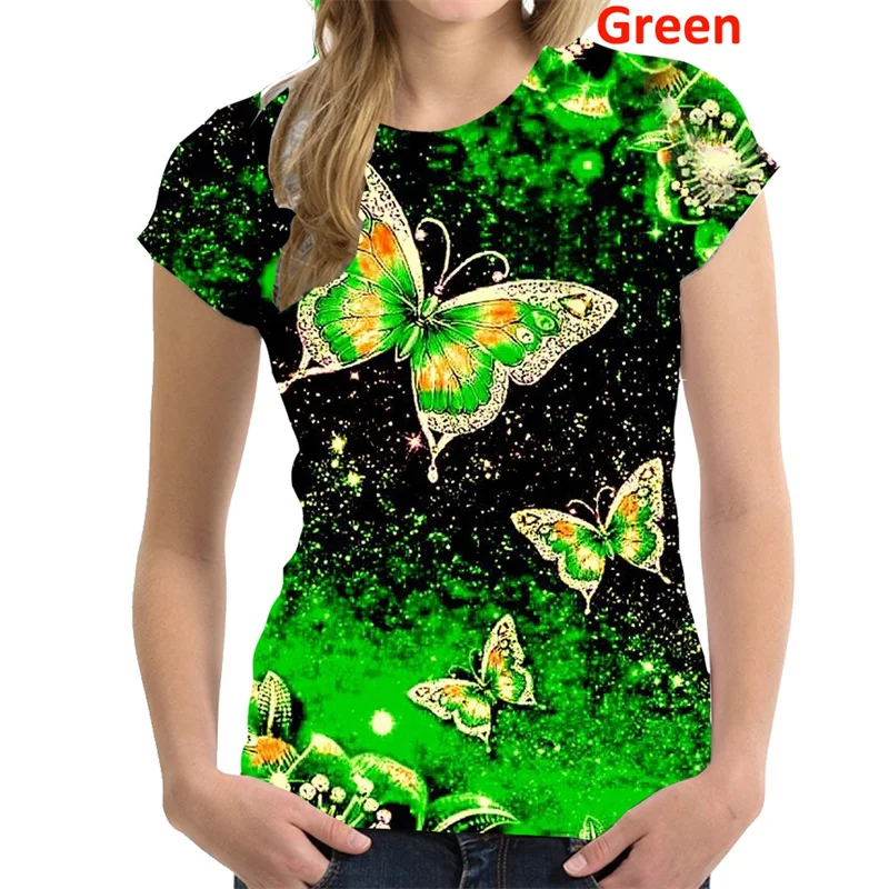 Colorful Butterfly Flower T-Shirts 3D Print Women's Casual O-Neck Short Sleeves T Shirt Y2k Harajuku Tees Tops Female Clothing