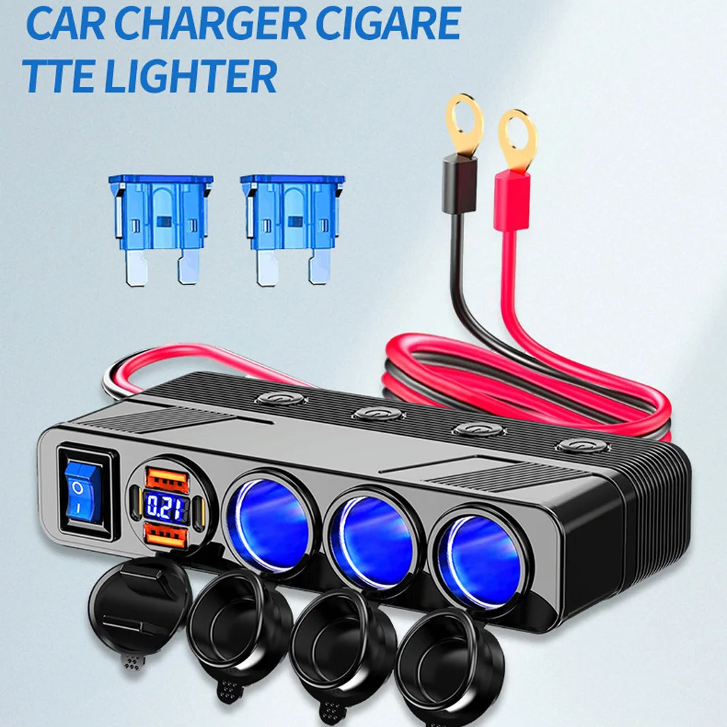 Car Power Socket Splitter Indepen-dent Switches Digital Voltmeter 12V/24V Power Outlet For All Car