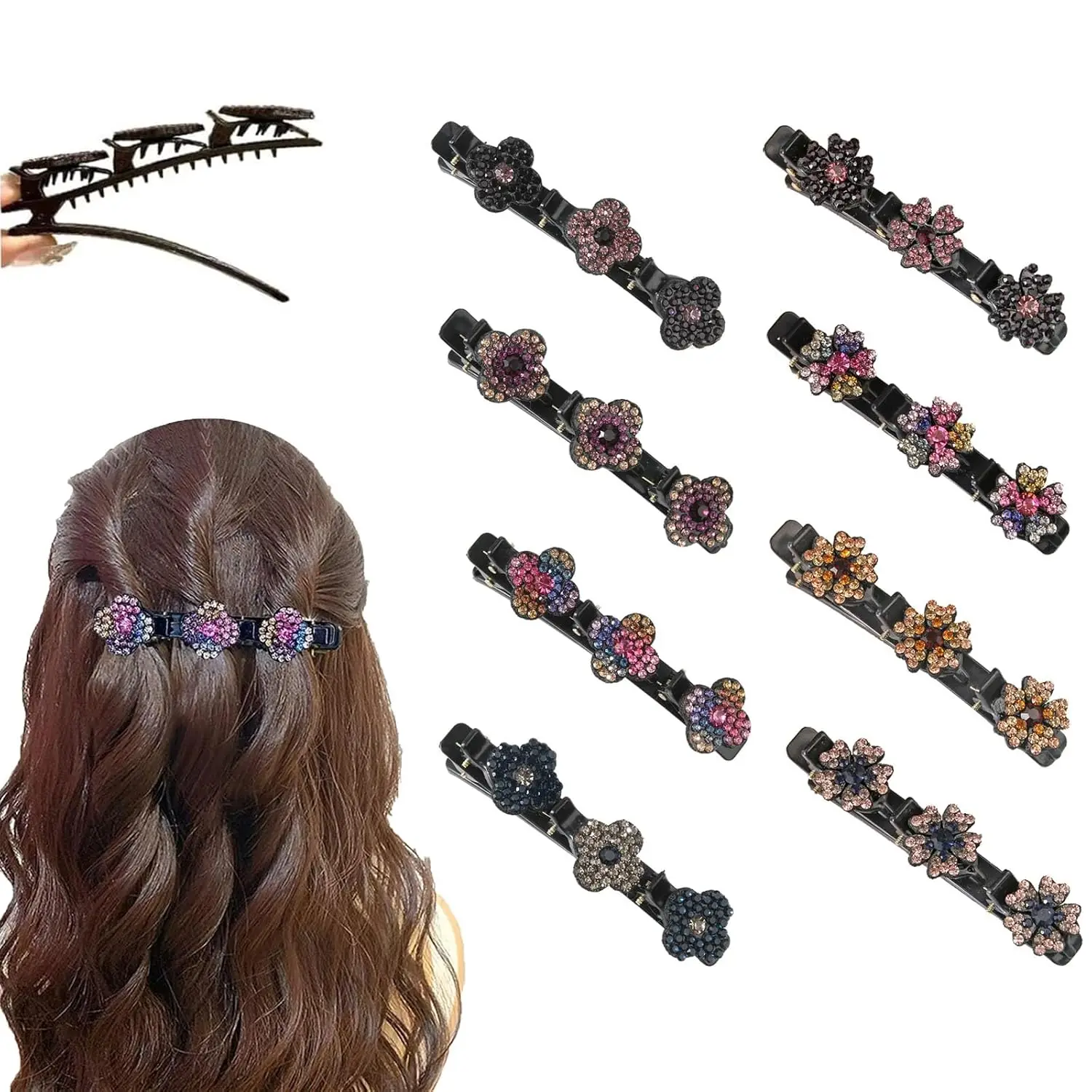 

Braided Hair Clips - Sparkling Crystal Stone Barrettes For Styling Partitions, Decorative Rhinestone