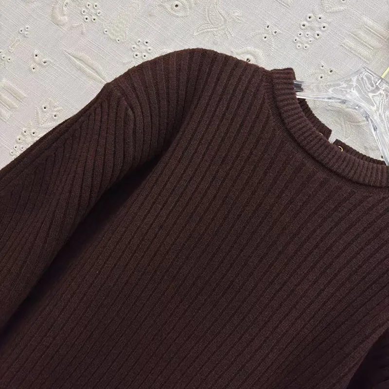 سترة نسائية، بلوفر خلفي برباط أمامي، بلوزة متماسكة عصرية برقبة دائرية وأكمام طويلة، بلوزة من مزيج الصوف عالي الجودة، 2025، y2k