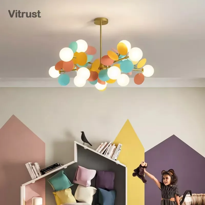 Nordic Colorful Leaf Chandelier for Children's Room Nursery Bedroom Fashion Creative Led Chandeliers Living Room