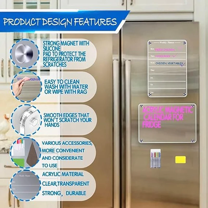 1 комплект, магнитный акриловый календарь для холодильника, доска для сухого стирания, календарь, еженедельный ежемесячный планировщик еды, лист для планирования, акрил