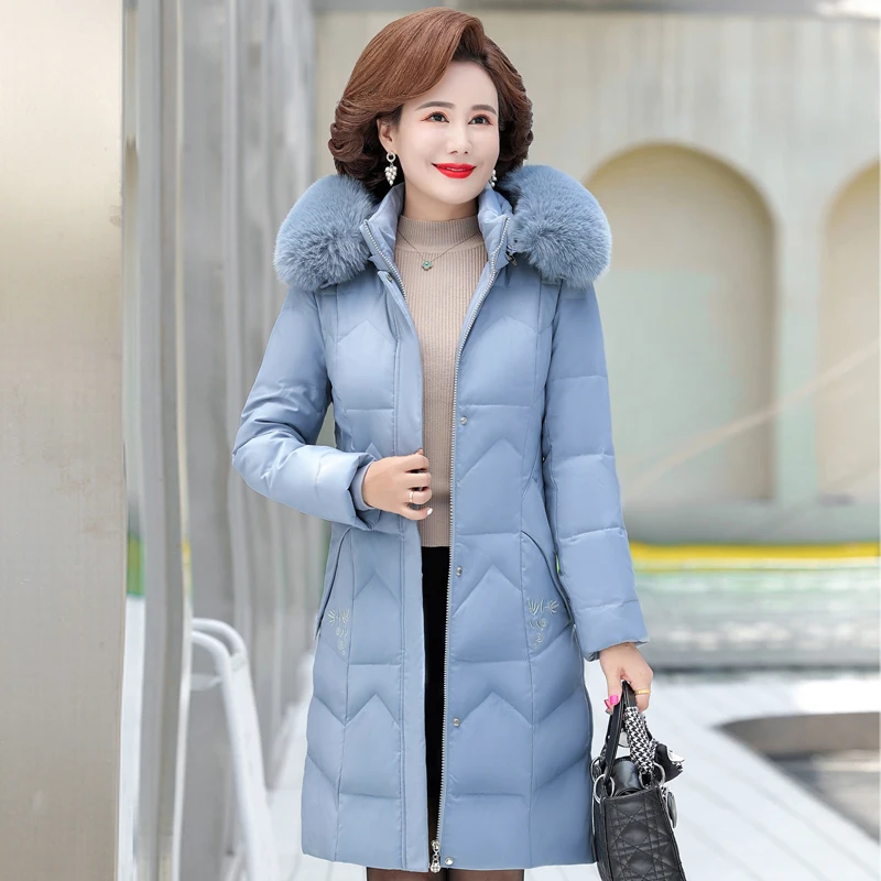 Middle-aged Women\'s Winter Coats 2023 New Casual Thick Warm Women\'s Jackets Hooded Fur Collar Long Parkas Winter Female Clothing