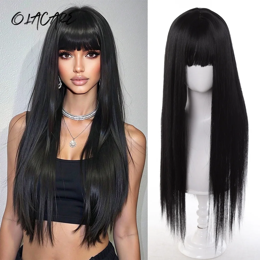 OLACARE 26Inch Colour Wig Long Straight Synthetic Wig Fashion Wig for for Daily Halloween Costume Party Cosplay for Women