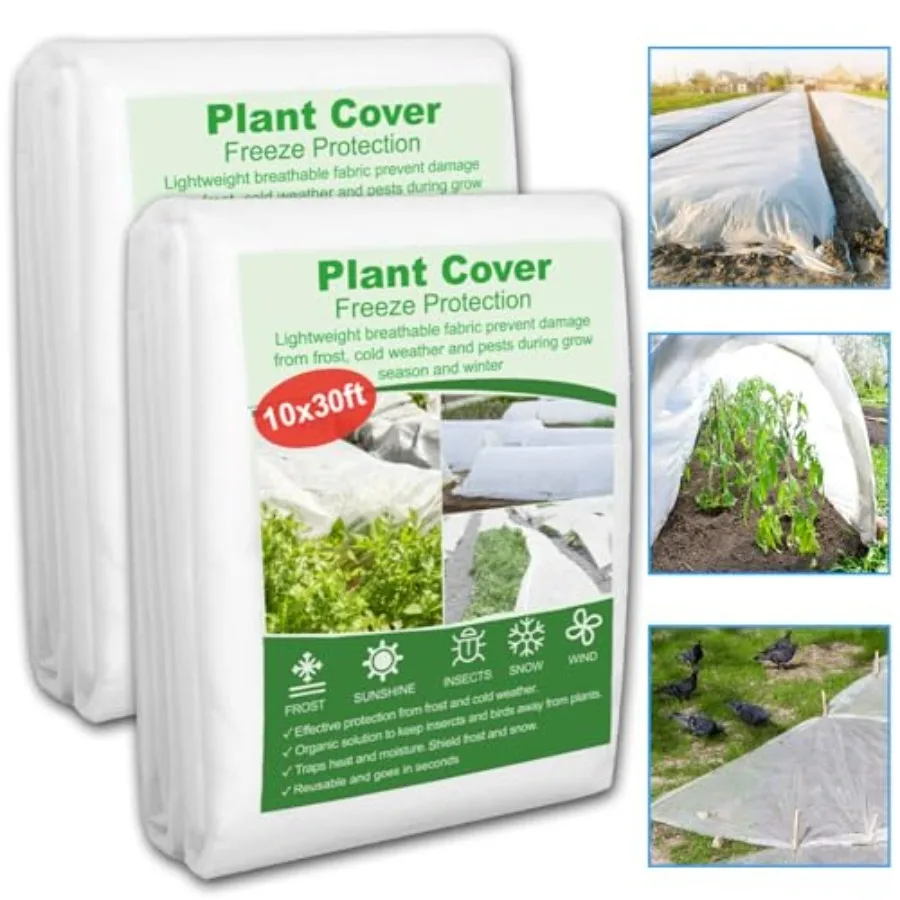 

2 Pack Plant Covers for Freeze Protection 10 x 30FT 1.2oz Frost Cloths for Winter Use Floating Row Cover Fabric to Protect Outd
