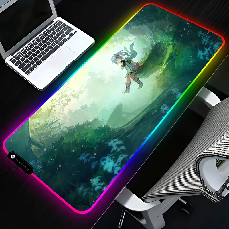 

RGB LED Mouse Pad HD Rubber Mousepad Pattern Gaming Mats PC Accessories Extended Pad Non Slip G-genshin Impact Nahida Desk Mat