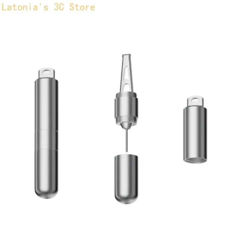 Package Opener with Phone Tray Pin, Narrow Metal Shell Tool with Screw Cap Cover, Serrated Steel Cutter, and Daily Carry Format