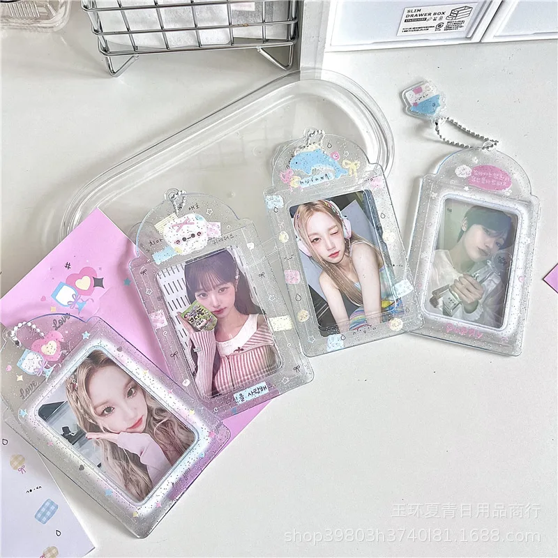 Porte-carte en PVC transparent à paillettes coréennes INS, K-Pop Girl, 3 "Star Idol, affichage de stockage de carte photo, pendentif pour sac, mignon, 1 pièce