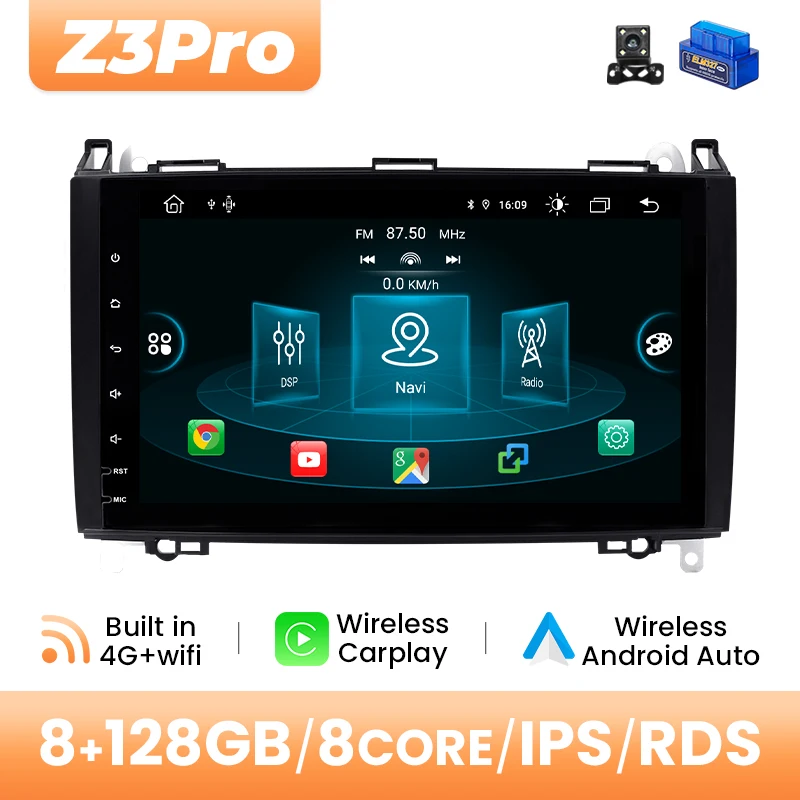 Android 14 Autoradio Multimedia Voor Mercedes Sprinter W906 Benz B200 EEN B Klasse W245 W169 Viano Vito W639 8GB 128GB GPS 4G Wifi