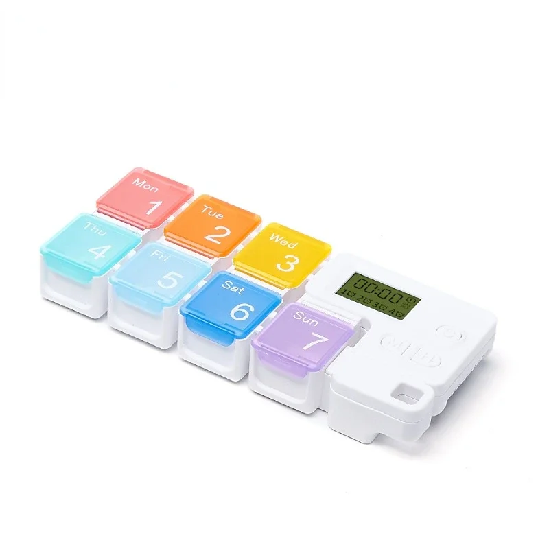 Square Grid Smart Electronic Alarm Clock Pill Box Pill Case Waterproof Travel Portable 7days Pill Box Health Care