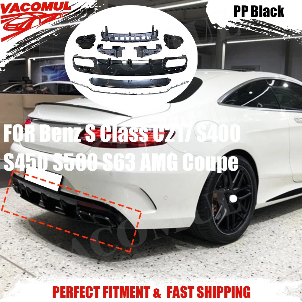 

VACOMUL PP Rear Bumper Lip Diffuser With Exhaust Tips For Mercedes Benz S Class C217 S400 S450 S500 S63 AMG Coupe 2014-2020