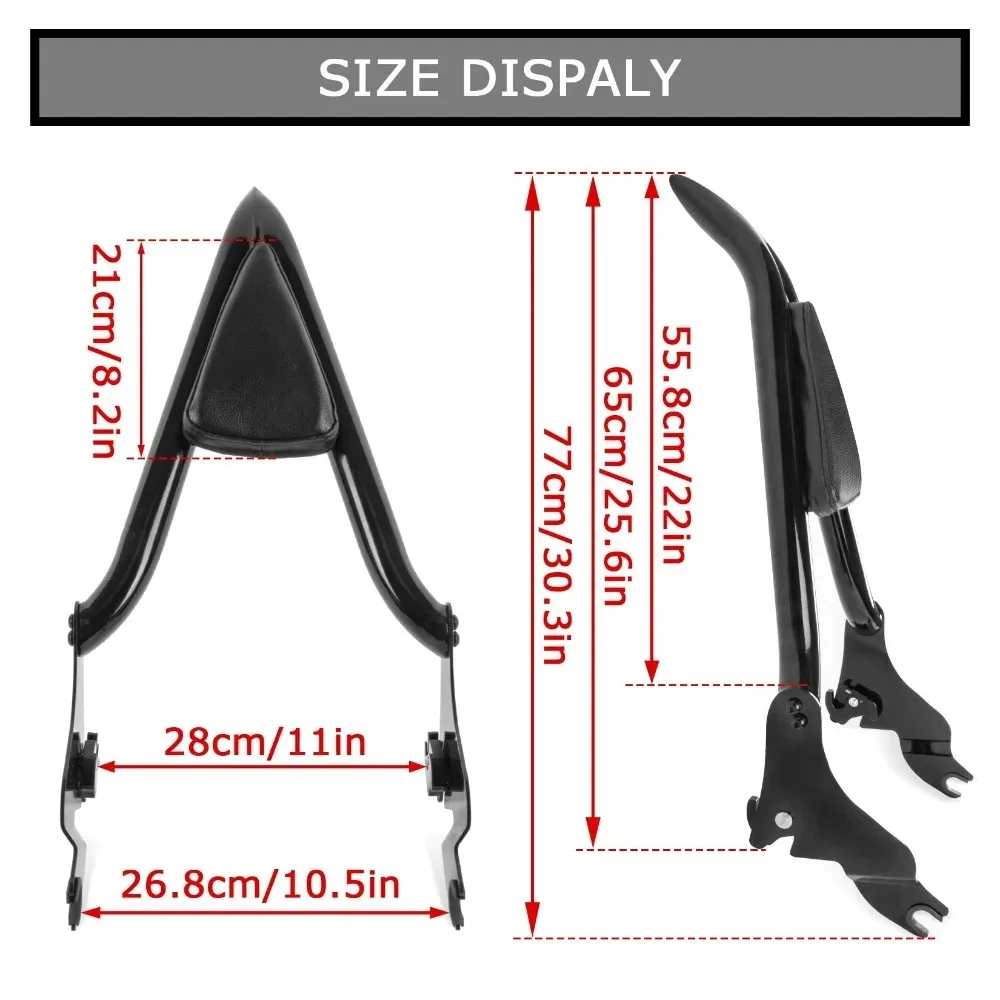 Motocicleta Passageiro Encosto traseiro Pad, Sissy Bar, Harley Touring Street Glide Road, FLHR, FLHX, FLTR, 2009-2023, 22 