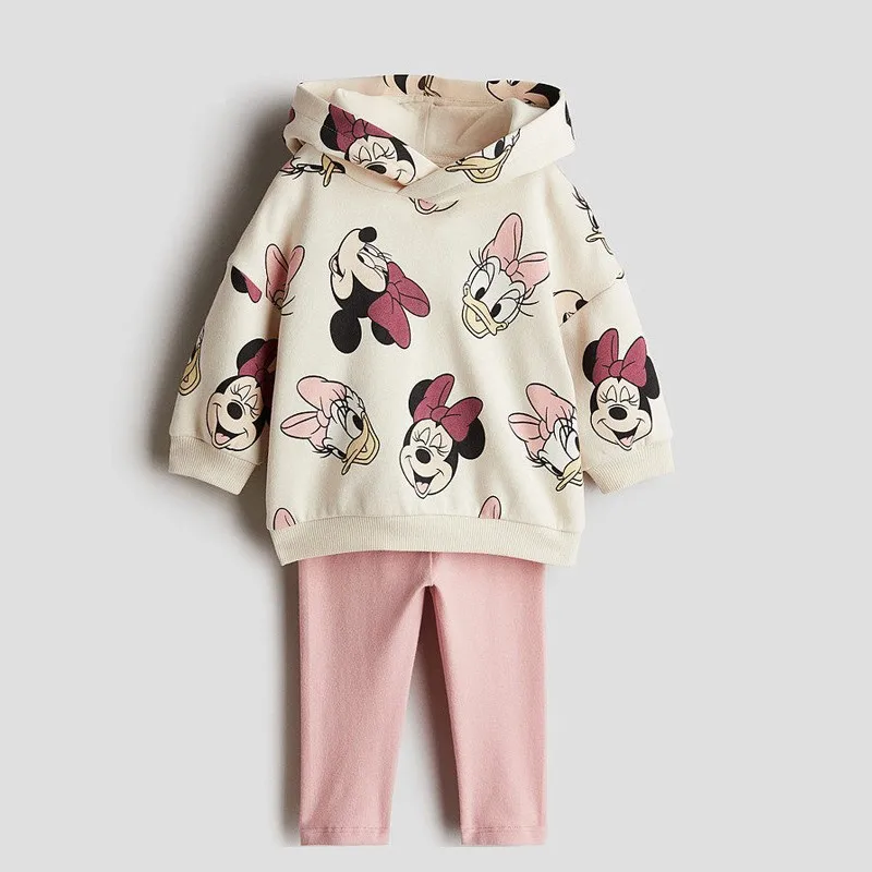 Girls Fashion Hooded Tops+Pants Minnie Daisy Full Print Sweatshirt Autumn Costume New Long Sleeve Tracksuits Toddler Clothes Set