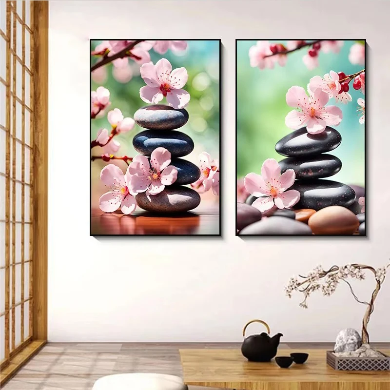 Spa Zen Cherry Blossom Lily Pink Lotus Canvas Print Posters Art Painting Fitness Yoga Studio Wall Art Decor Pictures Home Decor
