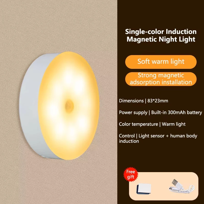 USB Rechargeable LED Night Light with Motion Sensor for Kitchen Bedroom Stairs Hallway Cabinet Closet - Energy Efficient