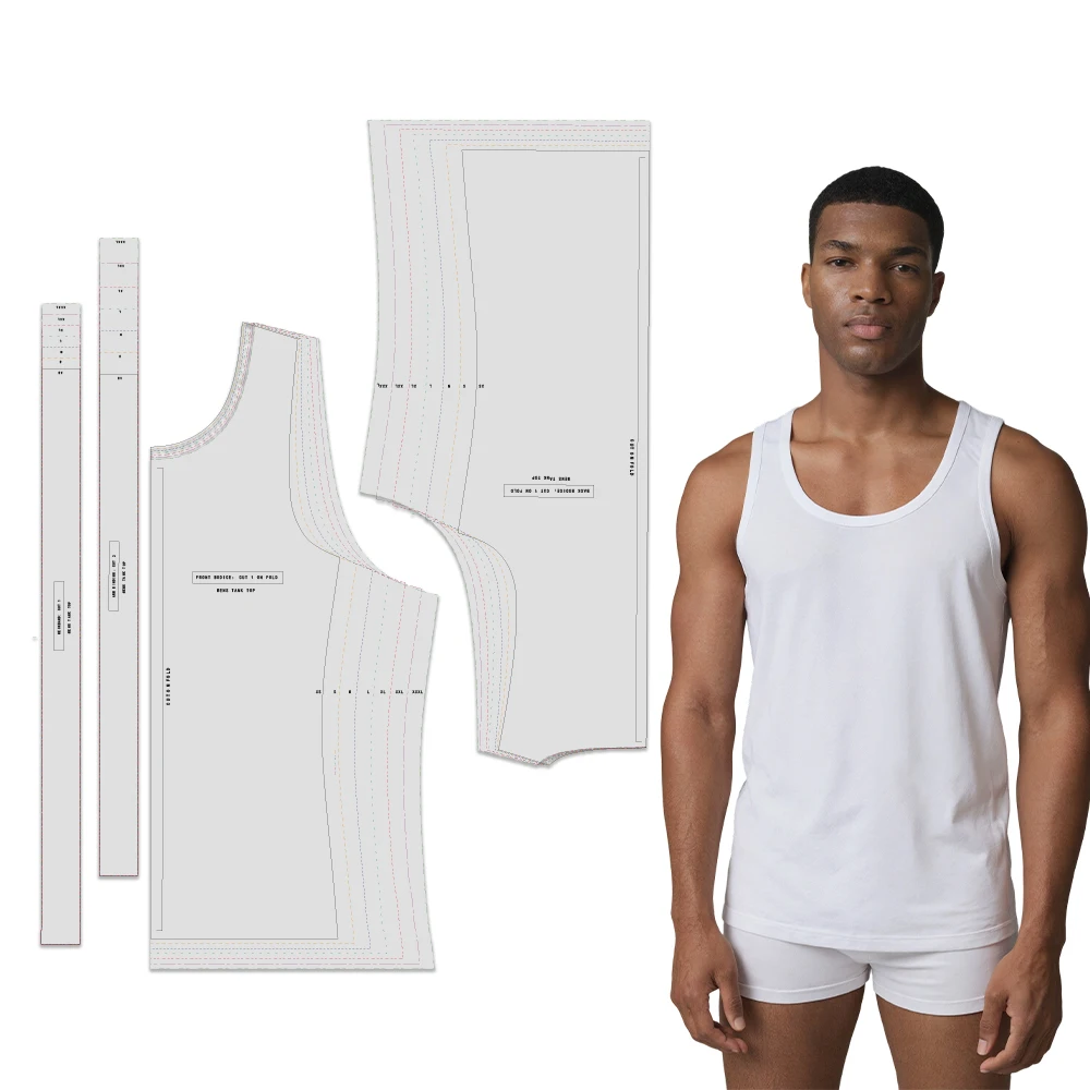 Sewing patterns for men's sports vest in 7 sizes（XS-XXXL）, beginner sewing kit for men's clothing