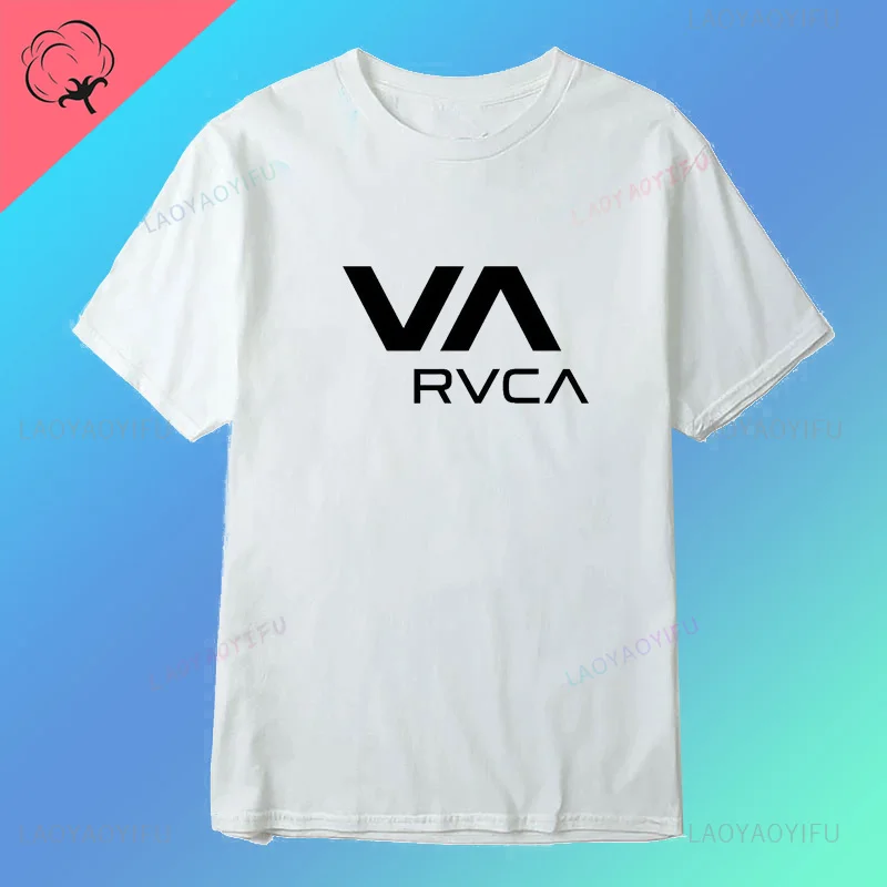 2024 Chic print pattern RVCA VA Casual Street wear trendy Hip Hop Summer Men\'s and women\'s all-purpose short-sleeved T-shirt