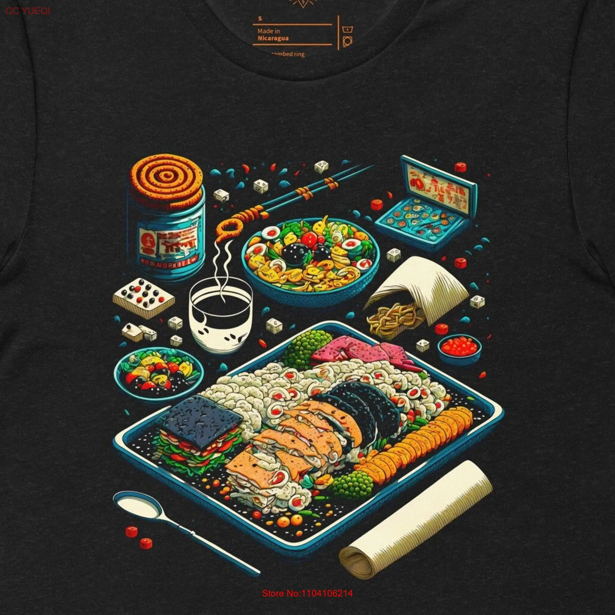 Vintage Inspired Epic Sushi Meal Illustration Print T Shirt long or short sleeves