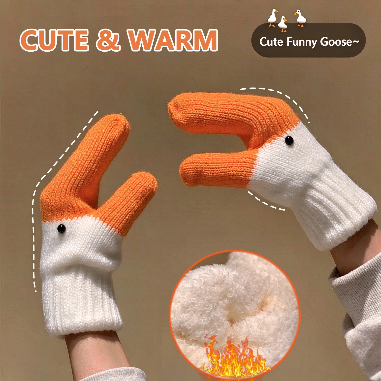 1 Pair Winter Warm Plush Gloves, Cute Duck Mittens, Cartoon Goose Full Finger Gloves for Women, Soft Thermal Cold Weather Gloves