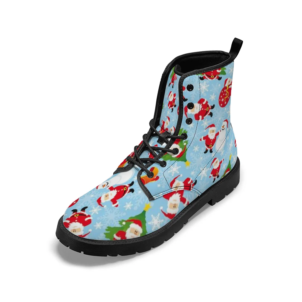 

Blue print Christmas snowman mid-calf boots for men and women, perfect for autumn and winter.