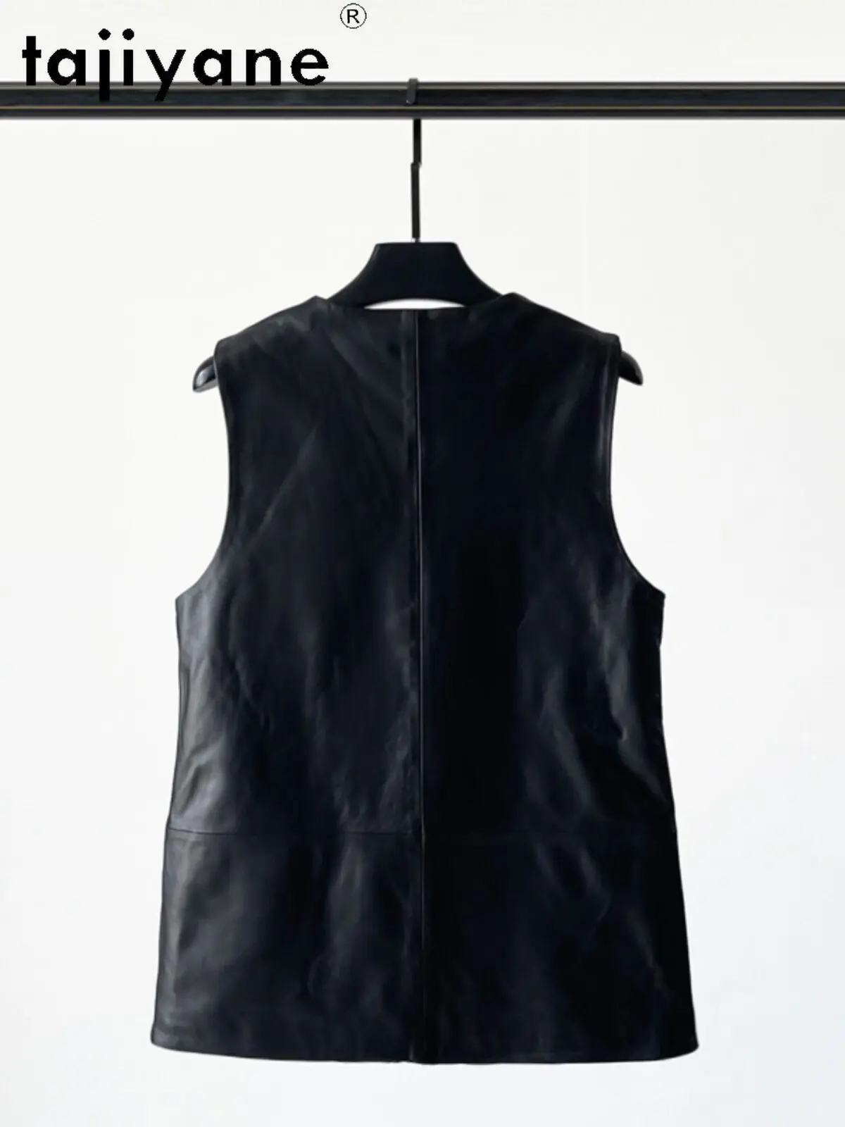 TAJIYANE Genuine Sheepskin Vest Women V-Neck Mid-Length Waistcoat Sleeveless Real Leather Jacket 2026 Autumn Woman Clothing 가죽자켓