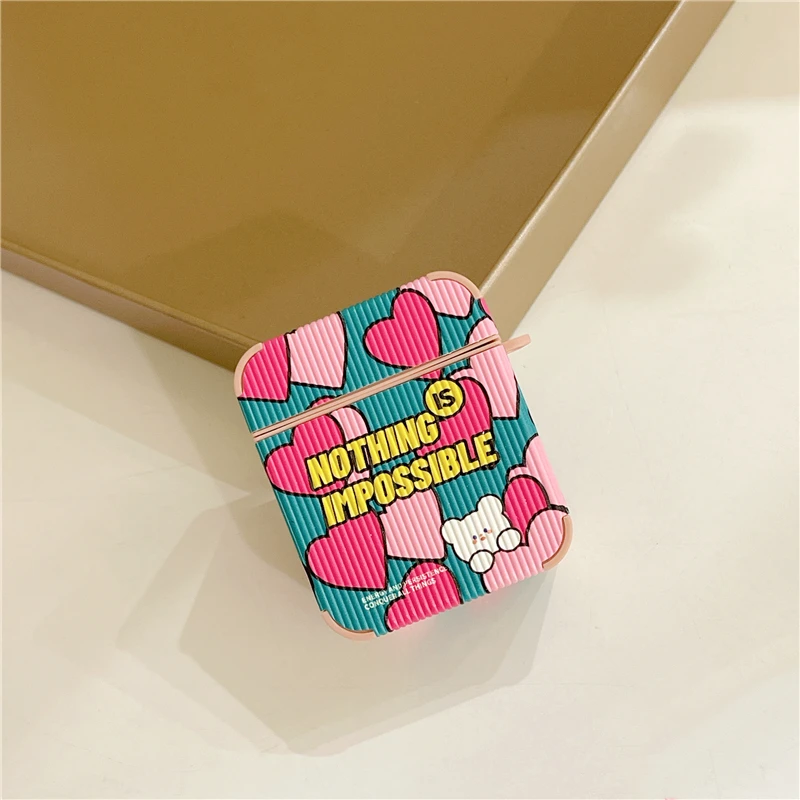 イン韓国落書き愛ハートイヤホンapple airpods 1 2 3プロ正方形ワイヤレスbluetoothヘッドセット革ケースcoque