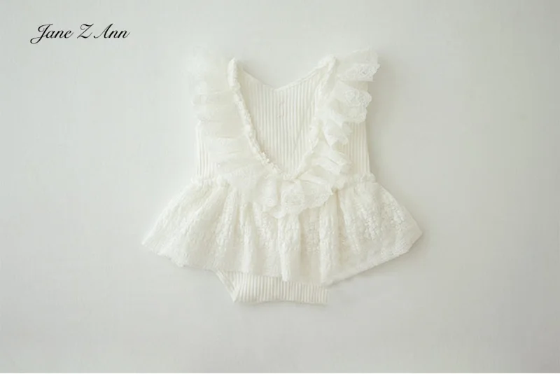 Pit Striped White Lace dress jumpsuit for boy girls posing pillow baby summer infant costume photography studio newborn