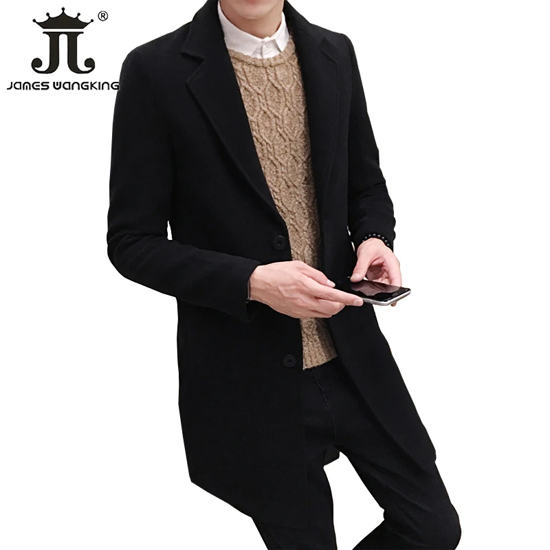 New Winter Woolen Coat Men Leisure Long Sections Woolen Coats Mens Pure Color Casual Fashion Jackets / Casual Men Overcoat