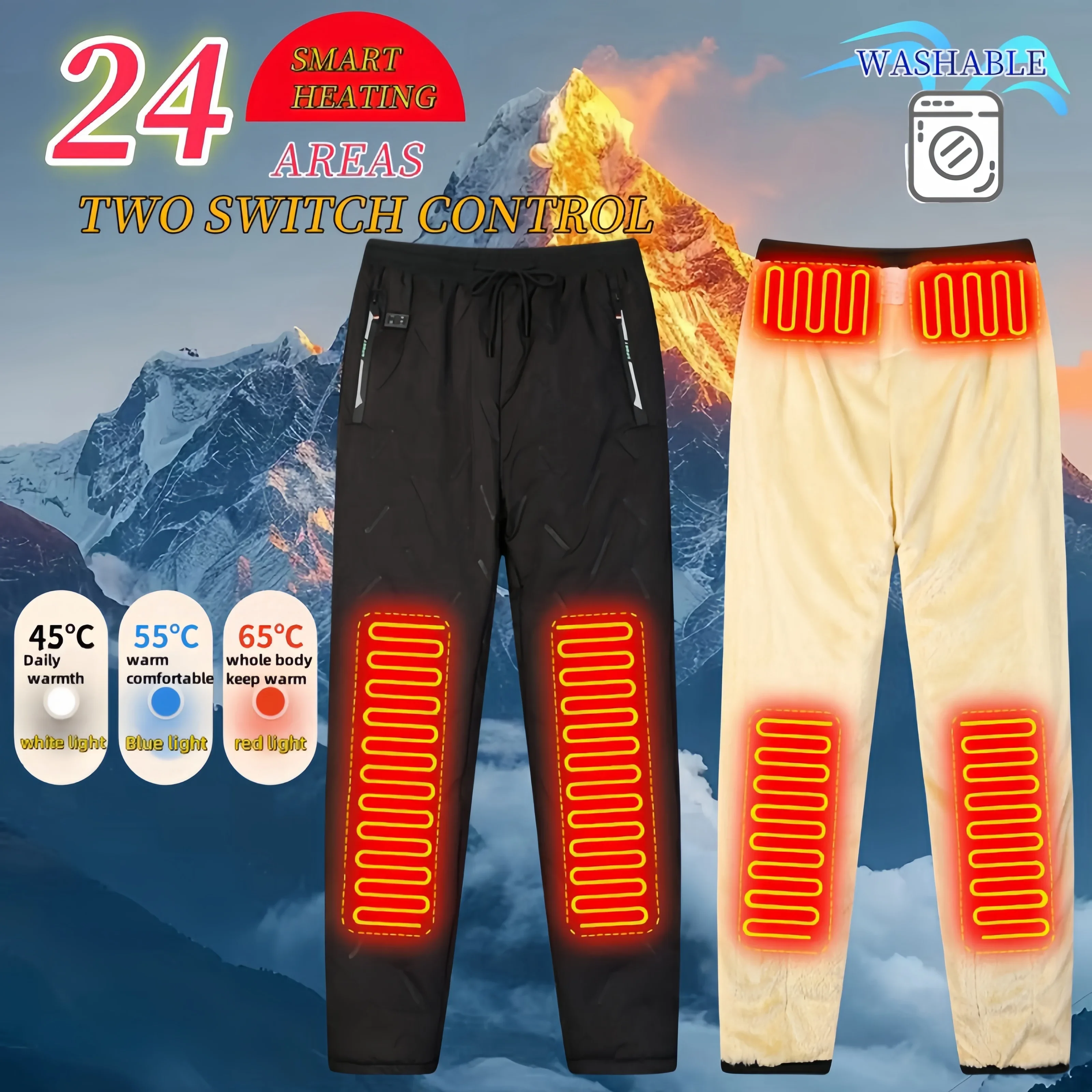 

24 Areas Heating Pants Men's Casual Fleece Sports Pants Usb Heated Warm Clothing Winter Down Cotton Padded Pants Outdoor Snow