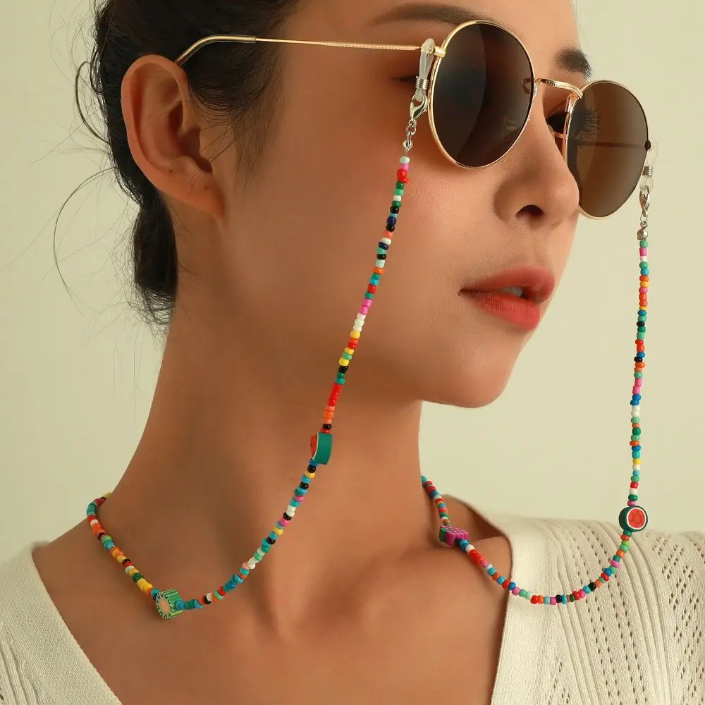 

Metal Chain Colorful Bead Glasses Chain Colorful Bohemia Style Sunglasses Chains Anti-lost Hanging Neck Eyeglass Lanyard Women