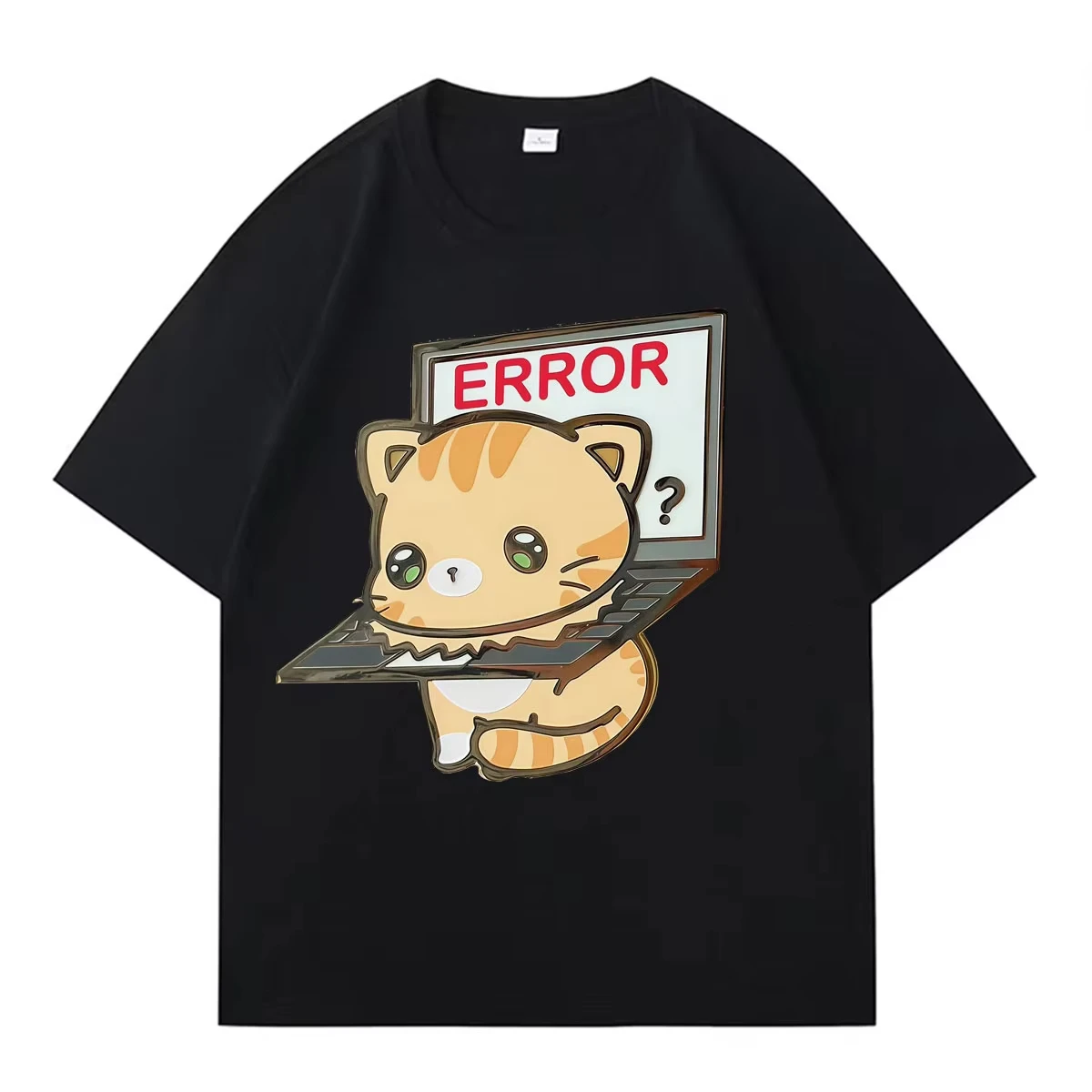 A Cat That Persists in Work Error Mens Womens Hip Hop Y2K T Shirt Casual Hip Hop Tee O-Neck Cotton Loose Short Sleeve Streetwear