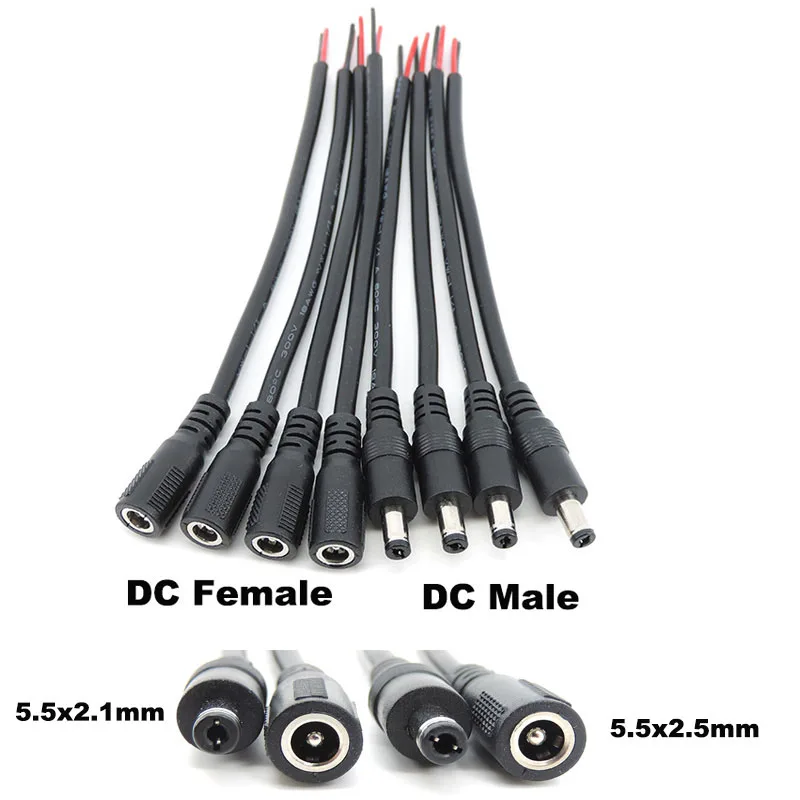 18 cm 18awg 7A DC Männlich Weiblich Netzteil Stecker Kabel 5,5x2,1mm 5,5x2,5mm Kupfer kabel Für LED Streifen licht Kamera 2,1mm 2,5mm – Detail 1