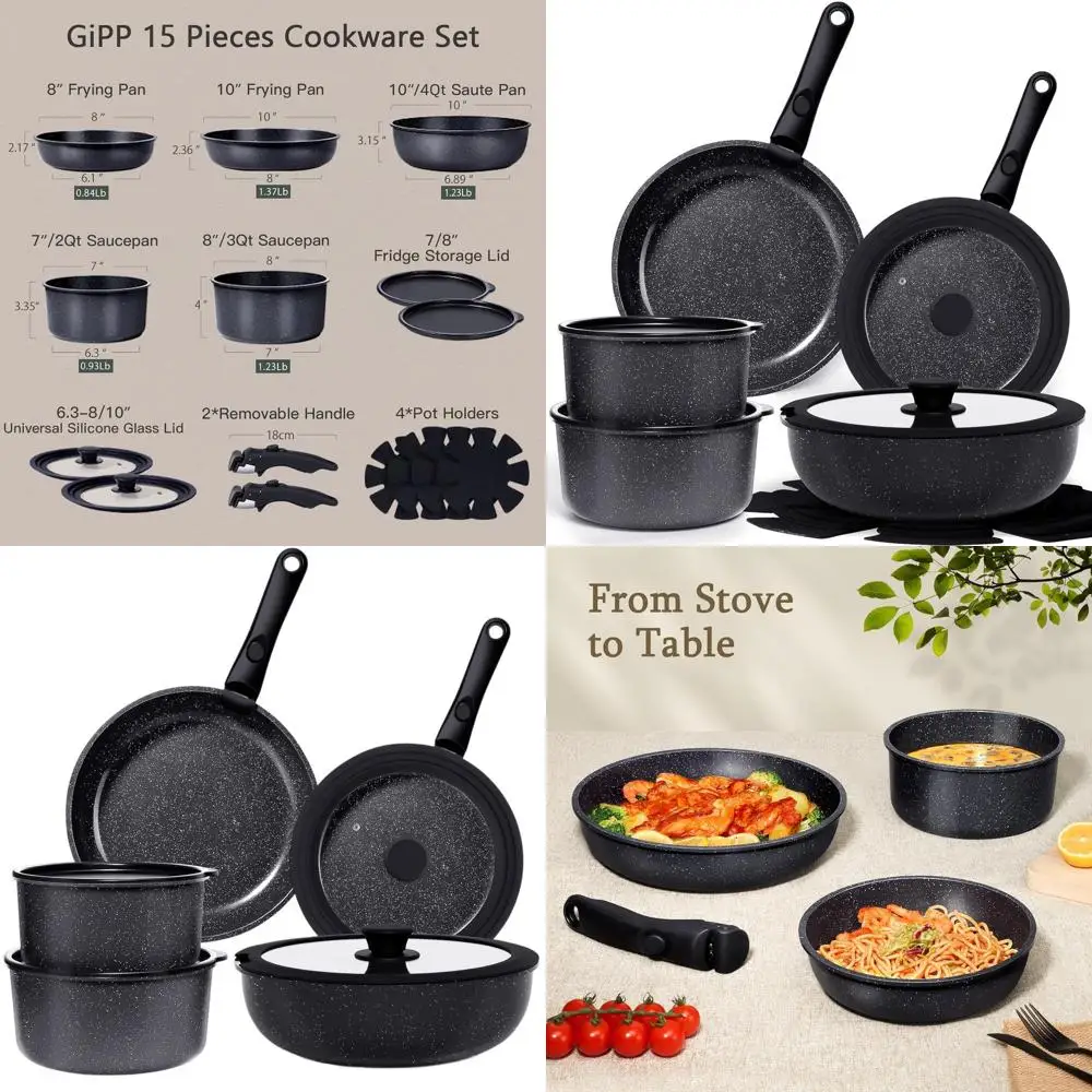 

15-Piece Grey Nonstick Detachable Handle Cookware Set, Healthy PFAS/PFOA/PTFE-Free, Oven & Dishwasher Safe