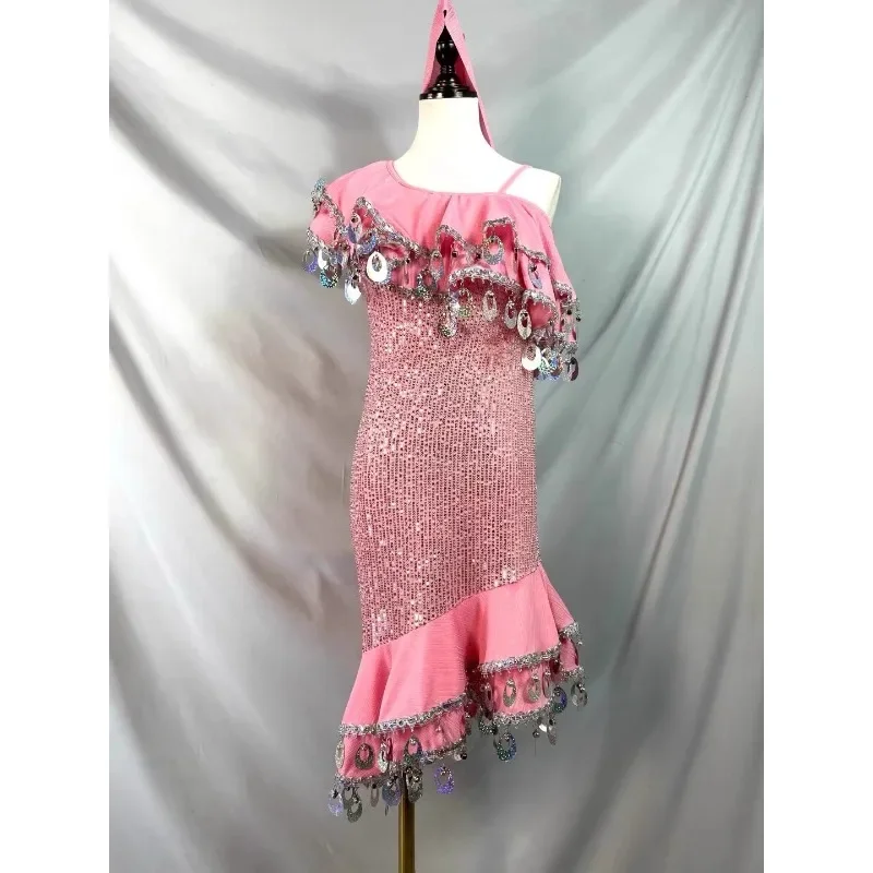 

Melaya Dress Belly Dance Performance Costume Custom Adult Children Pink Sequined Oriental Competiton Clothing Melaya Skirts