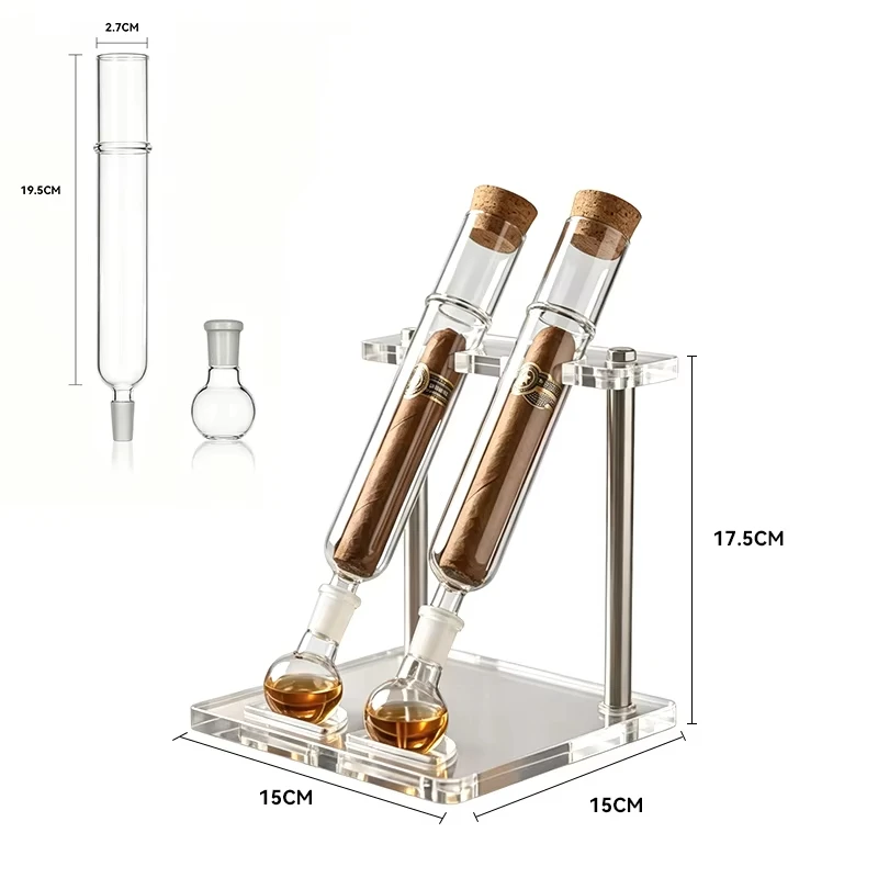 NOW ENJOY Double-slot  Acrylic Cigar Display Stand Cigar Moisturizing Glass Tube With Spherical Base Gift For Cigar Collectors