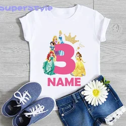 Bambini festa di compleanno principessa Costume camicia ragazze 1 2 3 4 5 6 7 8 9 anni Disney principessa compleanno nome personalizzato magliette per bambini