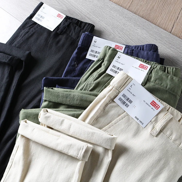 

Новинка 202, мужские повседневные брюки из смеси хлопка и льна, облегающие летние и весенние длинные брюки Faionable Ci Sle