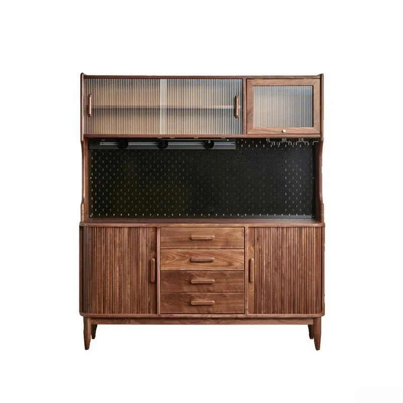 

North American black walnut retro rolling shutter door hole board kitchen storage Japanese side cabinet