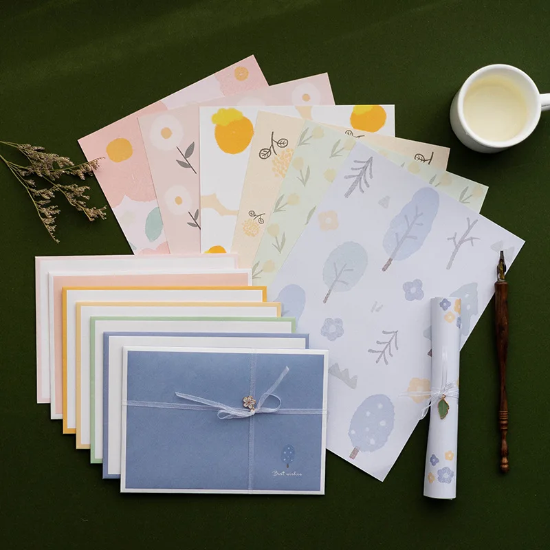 Forest Leaf Letter Writing Set Japanese Paper Envelopes Stationery Kit INS Casual Botanical Love Note Paper Envelopes Gift