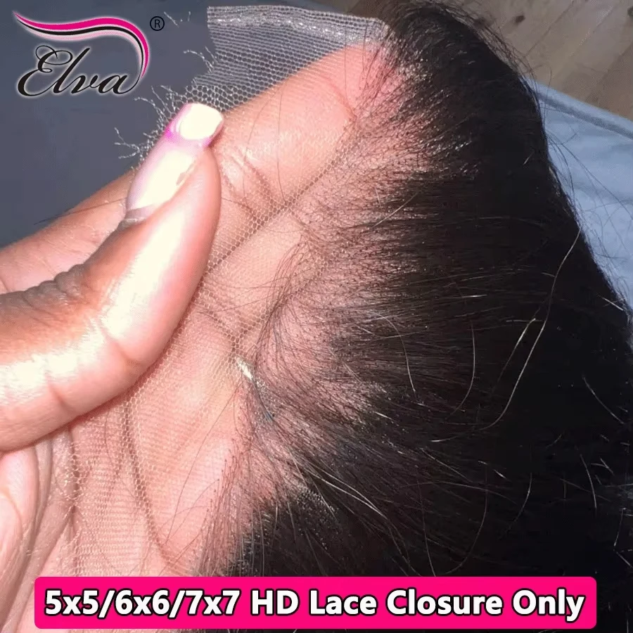 Elva 5x5 HD Lace Closure Straight Human Hair Free Part 6x6 7x7 Real HD Lace Frontal Closure Only Pre Plucked Natural For Women