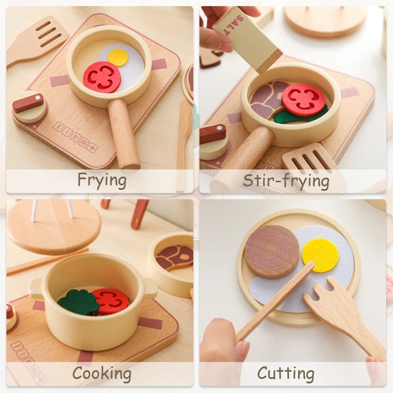 1Set Montessori Wooden Toy Kitchen Pretend Play House Toy BPA Free Simulation Cooking Utensils Tool ​Kids Early Education Gift